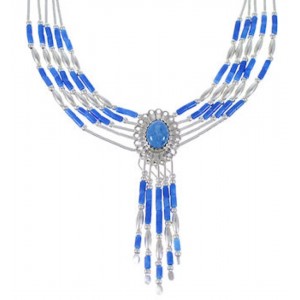 Liquid Silver Denim Lapis Concho Necklace Jewelry V6097