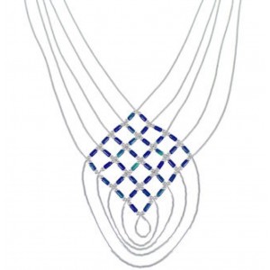 Hand Strung Liquid Silver & Azurite Basket Weave Necklace LS46A