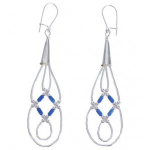 Liquid Silver Denim Lapis Basket Weave Earrings  LS44D