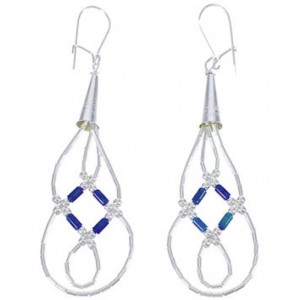 Hand Strung Liquid Sterling Silver Azurite Basket Weave Earrings LS44A