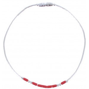 Hand Strung Liquid Silver And Coral Bead Bracelet LS36C