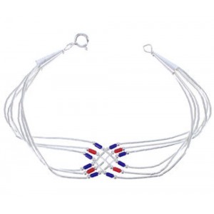 Hand Strung Liquid Silver Coral Lapis Basket Weave Bracelet NS54568