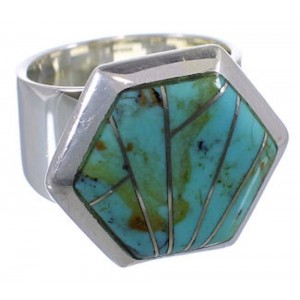Turquoise Inlay Well-Bulit Silver Ring Size 4-3/4 EX40469