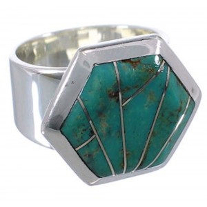 Sterling Silver And Turquoise Sturdy Ring Size 5-1/2 EX40524