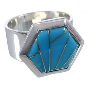 Turquoise Inlay Sterling Silver Sturdy Ring Size 7-1/2 EX40542