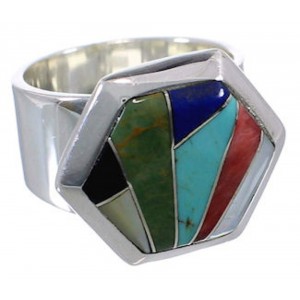 Well-Built Multicolor Inlay Southwestern Ring Size 6 EX40713