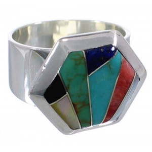 Sterling Silver And Multicolor Substantial Ring Size 7-3/4 EX40723