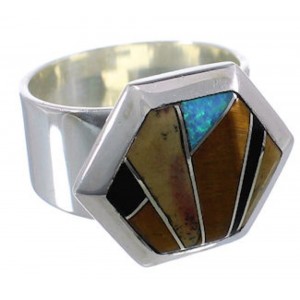 Sterling Silver Multicolor Inlay Heavy Ring Size 5-3/4 EX40743