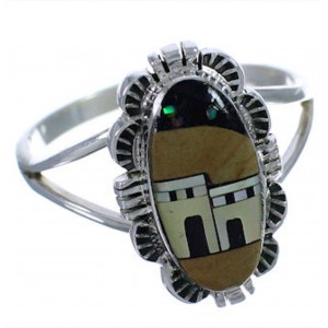 Silver Multicolor Pueblo Design Ring Size 8-3/4 TX41347