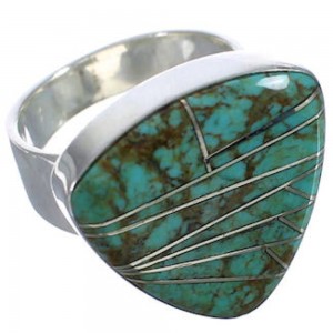 Southwest Turquoise Inlay Jewelry Heavy Silver Ring Size 4-3/4 PX40391