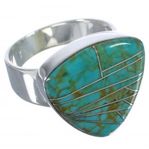 Turquoise Inlay Southwestern Silver Sturdy Ring Size 6-1/4 PX40395