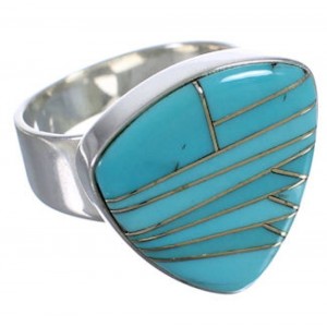 Turquoise Inlay Well-Built Silver Southwestern Ring Size 6-3/4 PX40415