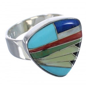 Sterling Silver High Quality Multicolor Inlay Ring Size 7-3/4 PX40478