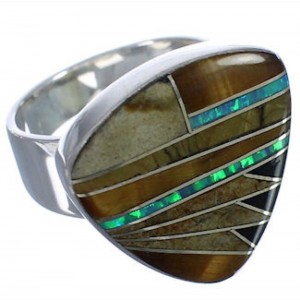 Multicolor Inlay Substantial Jewelry Silver Ring Size 4-3/4 PX40487