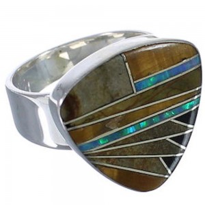 Silver Heavy Jewelry Multicolor Inlay Ring Size 6-1/2 PX40498