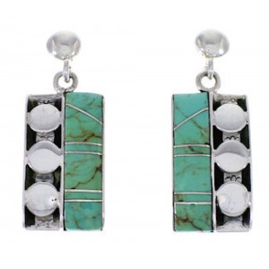 Turquoise Inlay Silver Post Dangle Earrings PX32876