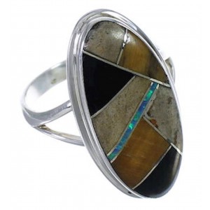 Authentic Sterling Silver Multicolor Inlay Ring Size 4-1/2 UX34126