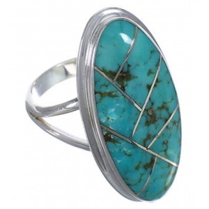 Southwest Sterling Silver Turquoise Inlay Ring Size 5-1/4 UX34198