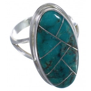 Southwest Sterling Silver Turquoise Inlay Ring Size 4-1/2 UX34207