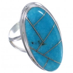 Southwest Sterling Silver Turquoise Inlay Ring Size 4-1/2 UX34265