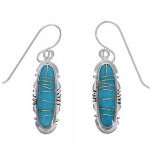 Southwest Turquoise Inlay Sterling Silver Hook Dangle Earrings WX78036