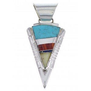 Multicolor Inlay Southwestern Silver Pendant EX28880