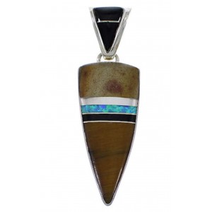 Southwestern Tiger Eye And Multicolor Silver Pendant EX28922