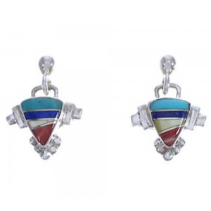 Multicolor Inlay Sterling Silver Southwest Earrings EX31585