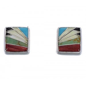 Silver Multicolor Inlay Post Earrings FX31014