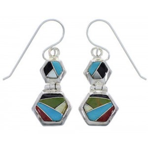 Multicolor Inlay Sterling Silver Hook Dangle Earrings FX31039