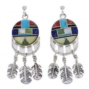 Sterling Silver Southwest Feather Multicolor Jewelry Earrings PX28913