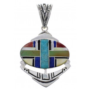 Multicolor Inlay Southwestern Sterling Silver Pendant PX29057