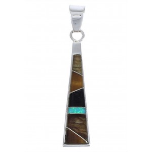 Tiger Eye And Multicolor Inlay Southwest Silver Pendant EX30526