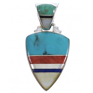 Multicolor Inlay Southwest Sterling Silver Pendant EX30537