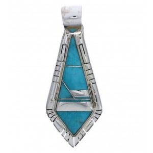 Turquoise Inlay Southwest Sterling Silver Pendant EX30563