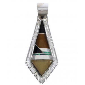 Tiger Eye And Multicolor Inlay Southwest Silver Pendant EX30584