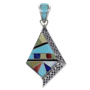 Multicolor And Genuine Sterling Silver Southwest Pendant EX28821