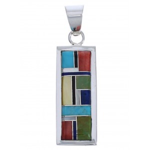 Southwest Multicolor Inlay And Sterling Silver Pendant EX29178