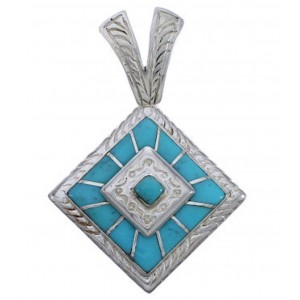 Genuine Sterling Silver And Turquoise Inlay Slide Pendant EX29239