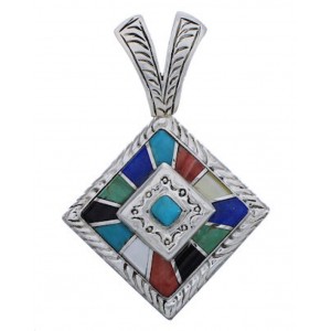 Southwest Multicolor Inlay Sterling Silver Pendant EX29252