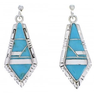 Genuine Sterling Silver And Turquoise Inlay Earrings EX31682