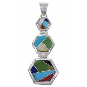 Multicolor Inlay Silver Substantial Southwest Jewelry Pendant PX30606