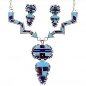 Turquoise Multicolor Sun Arrow Link Necklace Earrings Set HS28522 