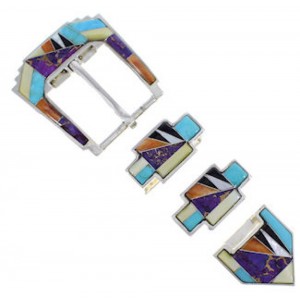 Turquoise Multicolor Inlay Sterling Silver Ranger Belt Buckle RS39320