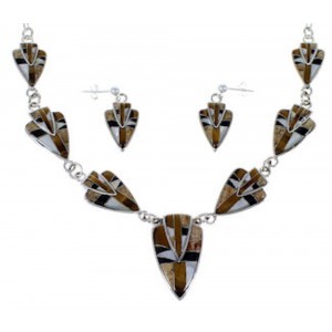 Silver Tiger Eye Multicolor Link Necklace Earrings Jewelry Set NS41225