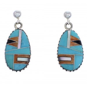 Southwest Multicolor Silver Post Dangle Earrings FX31561