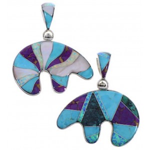 Turquoise Multicolor Whiterock Reversible Silver Bear Pendant RS36178