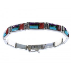 Multicolor Inlay Jewelry Sterling Silver Link Bracelet AS29556