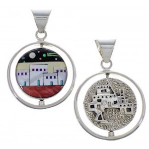 Native American Design Multicolor Silver Reversible Pendant RS41519