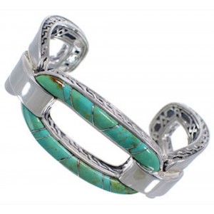 Turquoise Inlay Sterling Silver Southwest Cuff Bracelet CX49931